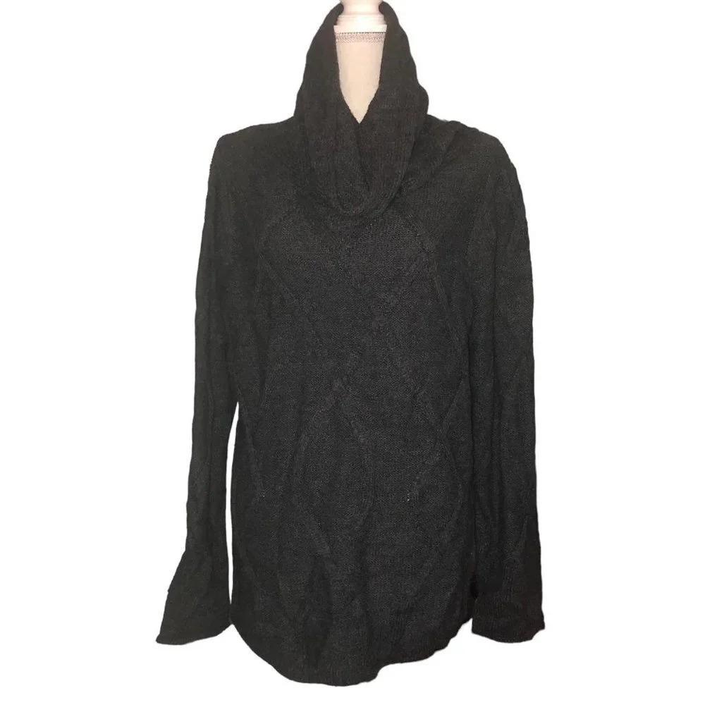 Liz WEAR Sz XXL Women's Plus Size Gray Cowl Neck Long Sleeve Sweater Winter